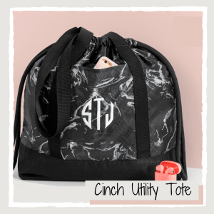Cinch Utility Tote in Midnight Marble. Part of the Glow Up Collection.